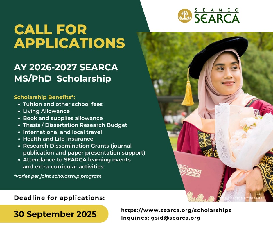 SEARCA now accepting MS, PhD scholarship applications for AY 2026–2027
