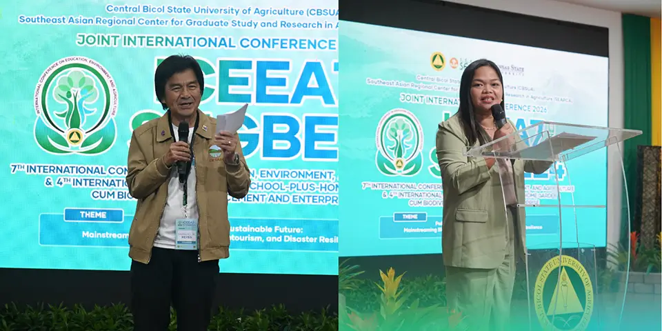Dr. Manuel Reyes (left),SEARCA Senior Fellow and K-State Adjunct Professor , and Dr. Mae Lustre, CBSUA Research Services Division Director, deliver their closing messages.
