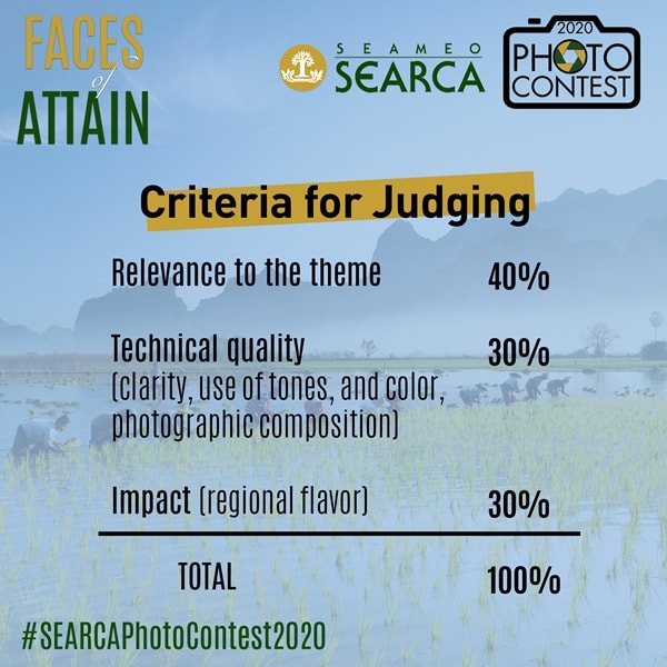 14th SEARCA Photo Contest (2020) - Faces of ATTAIN - Criteria for Judging