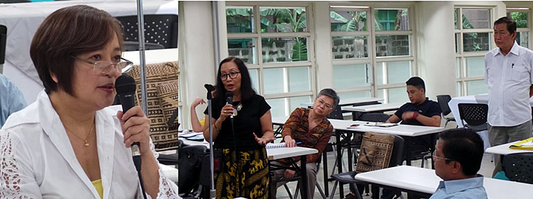 [i]Left Photo:[/i] Dir. Alicia Ilaga, Director for DA Systems-wide Climate Change Office (DA-SWCCO), discusses how AMIA defines the Department of Agriculture&rsquo;s national framework in addressing climate change in agriculture. [br][br] [i]Right Photo:[/i] Dr. Maria Celeste H. Cadiz, SEARCA Program Head for Knowledge Management, contributes in the workshop discussion. 