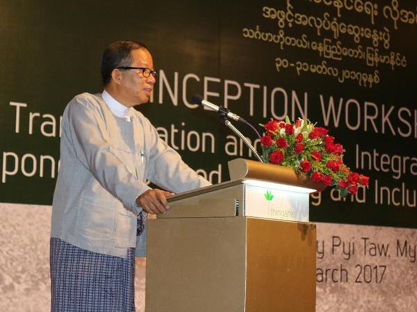 U Tin Htut Oo, CESD Chairman of the Board and SEARCA&rsquo;s 5th recipient of the D.L. Umali Achievement Award in Agricultural Development delivering his inaugural address during the workshop