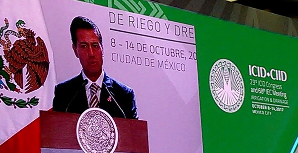 Mexico President Enrique Pe&ntilde;a Nieto delivers his keynote speech at the inauguration of the 23rd ICID Congress and 68th IEC Meeting on 9 October 2017 at WTC Mexico City, Mexico.