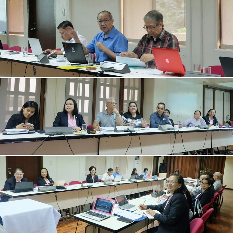 From Left to Right: [ TOP PHOTO: Dr. Lope B. Santos III, Program Specialist and Officer-In-Charge, Project Development and Technical Services; Dr. Serafin Talisayon, Team Leader and KM Policy and Planning Specialist; and Dr. Alexander G. Flor, KM Specialist. ]; [ MIDDLE PHOTO: VCA Team led by Dr. Bessie M. Burgos, Program Head - Research and Development Department (RDD), and Mr. Jesus Lapitan, Technical Consultant (second and third from left, respectively). Dr. Caro B. Salces, Regional Director of PCC at Ubay Stock Farm, Bohol, and Dr. Anabelle S. Sarabia, PCC Chief for Research and Development are seated fifth and seventh from the left. ]; [ BOTTOM PHOTO: Ms. Nova A. Ramos, SEARCA Program Specialist &ndash; Training Unit; Dr. Maria Celeste H. Cadiz, SEARCA Program Head - Knowledge Management Department; Ms. Carmen Nyhria G. Rogel, SEARCA Program Specialist - RDD. Visible from the right side is Ms. Zacyl R. Jalotjot, SEARCA Program Specialist - Graduate Education and Institutional Development, and Ms. Rosario B. Bantayan, SEARCA Program Specialist &ndash; Training Unit. ]