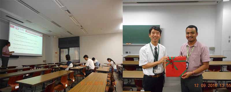 L-R: Dr. Daljit (2016 UC grantee for Visiting Professor Program for Teaching Purposes) during his lecture at Tokyo NODAI; with Prof. Dr Iwao Uehara who serves as Dr. Daljit&rsquo;s supervisor at Tokyo NODAI.