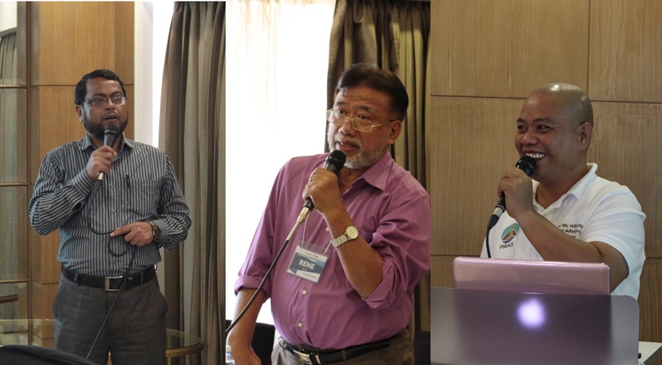 (From L &ndash; R) The SAAS Project partners during their presentations in the workshop, Dr. Sekender Ali, Secretary General, BAEN; Engr. Renato dela Cruz, Chief, Partnerships and Accreditation Division, DA-ATI; and Mr. Gibson Susumu, Extension Officer, PIRAS.